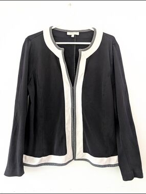 TALBOTS Knit Blazer Colorblock Contrast Trim Collarless Blazer Jacket ~ XL